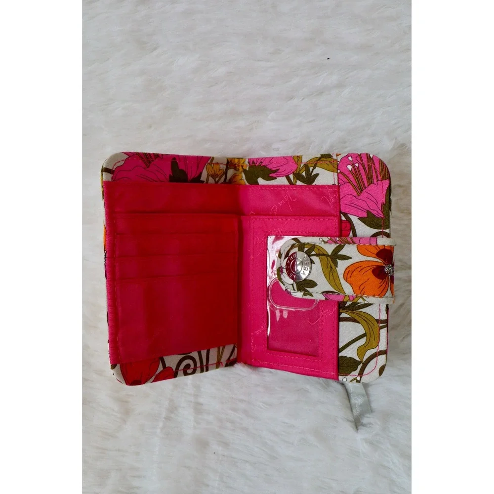 Vera Bradley Tea Garden Floral Bifold Wallet Pink Orange Yellow Snap Closure